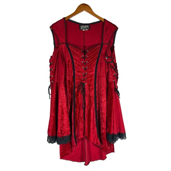 Lip Service Dresses & Skirts - Lip Service Red Velvet Gothic Corset Dress Lace Up Mini Plus 2X VTG Y2K